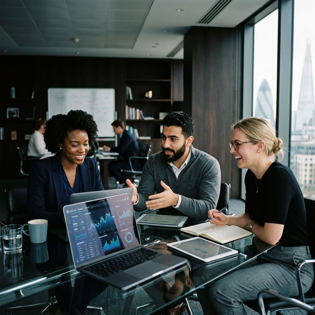 Fintech quantitative strategy team collaborating